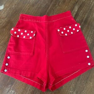 1970s Vintage High waisted Sailor shorts women size 0 24” waist red